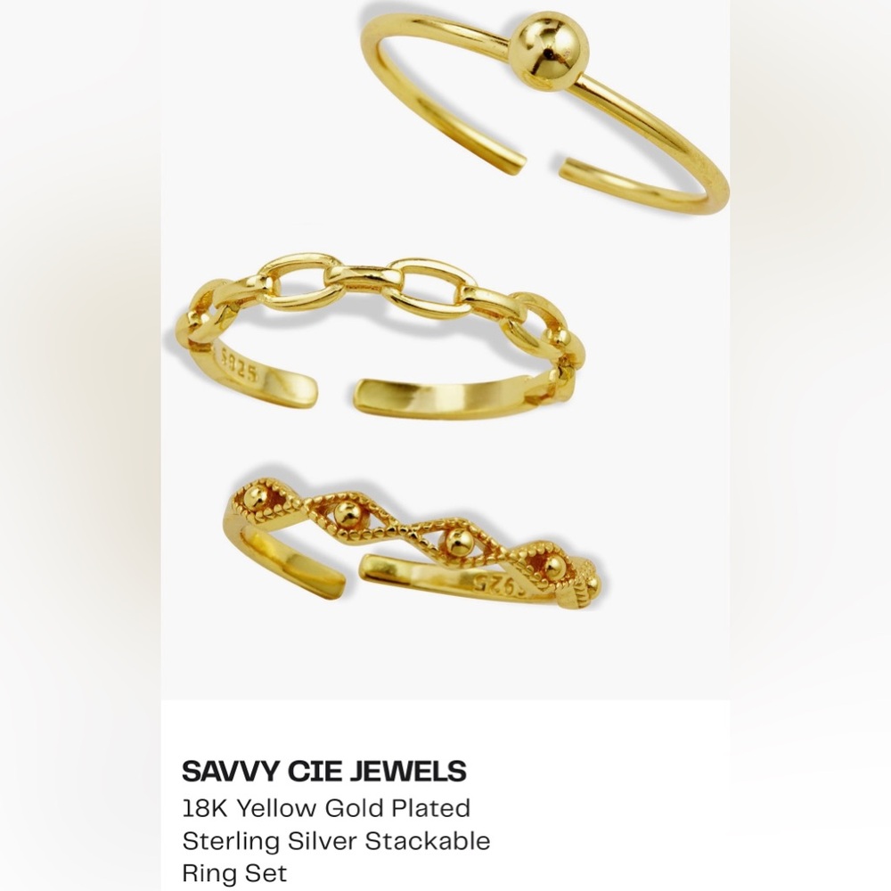SAVVY CIE JEWELS 18K Yellow Gold Plated Sterling Silver Stackable Ring Set